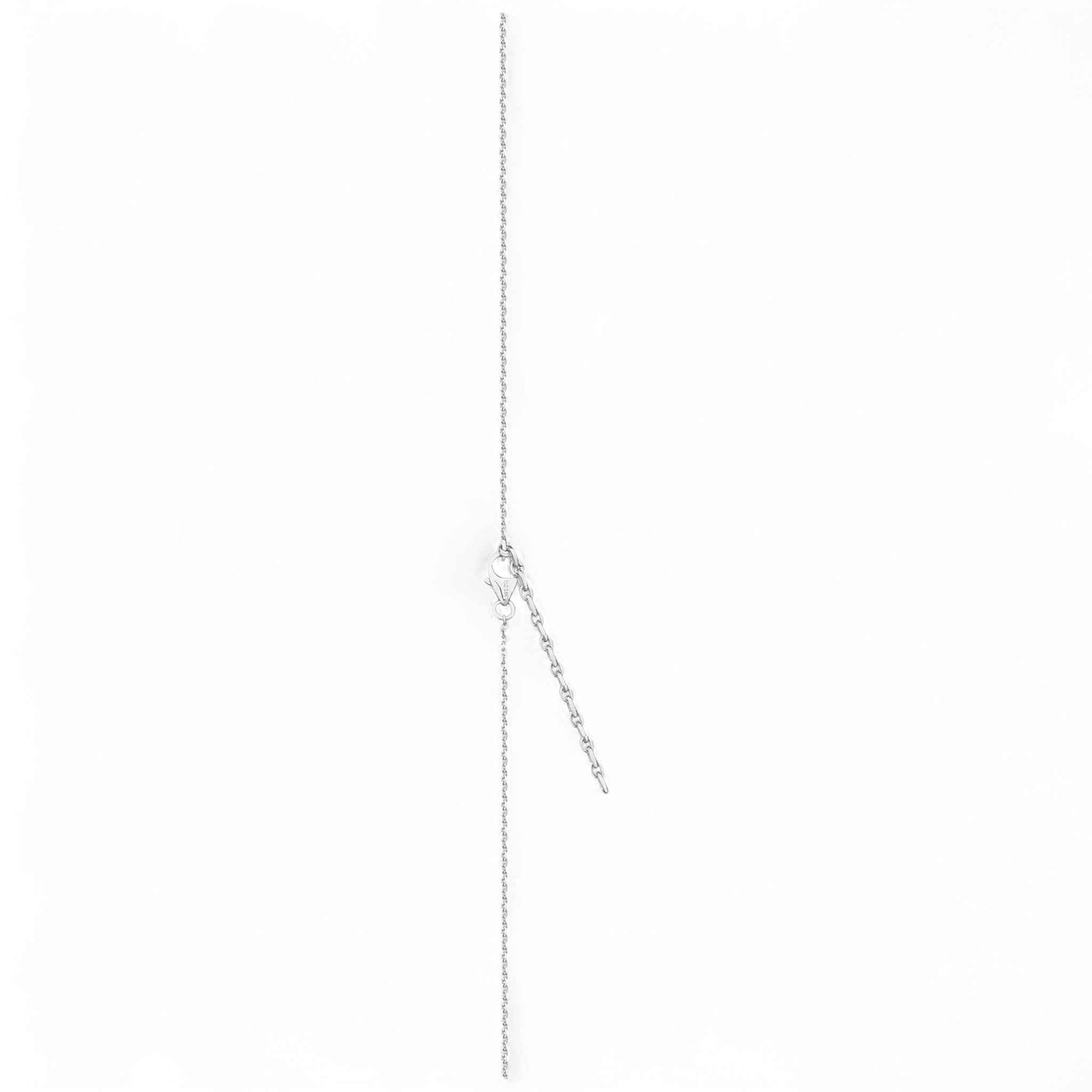 Silver necklace with a small pendant on a white background