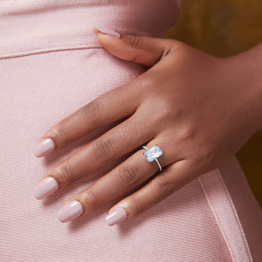Simi Radiant Cut CZ Engagement Ring in 925 Sterling Silver