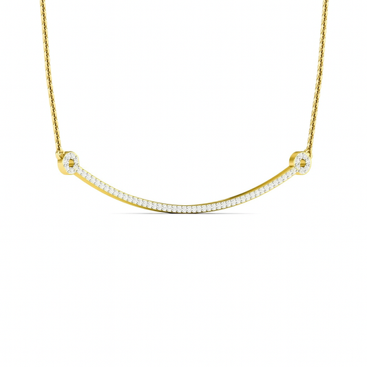 Gold necklace with small diamonds on a white background