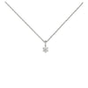 Silver necklace with a small diamond pendant on a white background