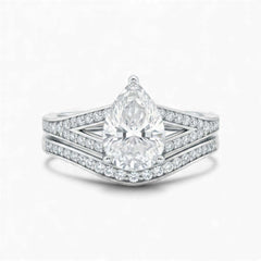 Split Shank Pear Cut CZ Bride Set in 925 Sterling Silver