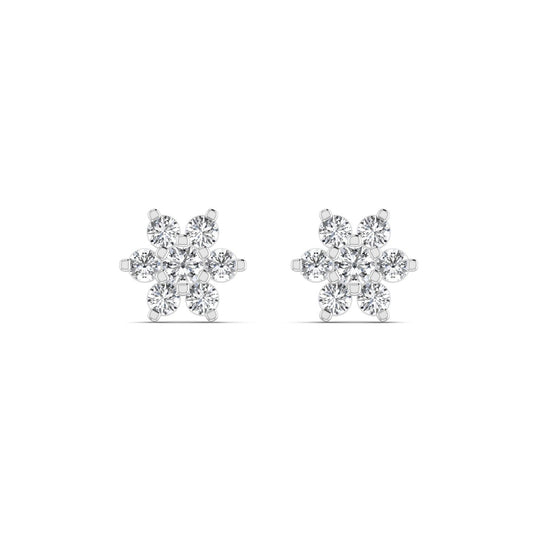 Pair of diamond snowflake earrings on a white background