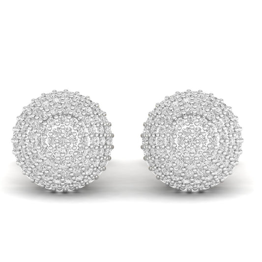 Pair of silver spherical earrings on a white background