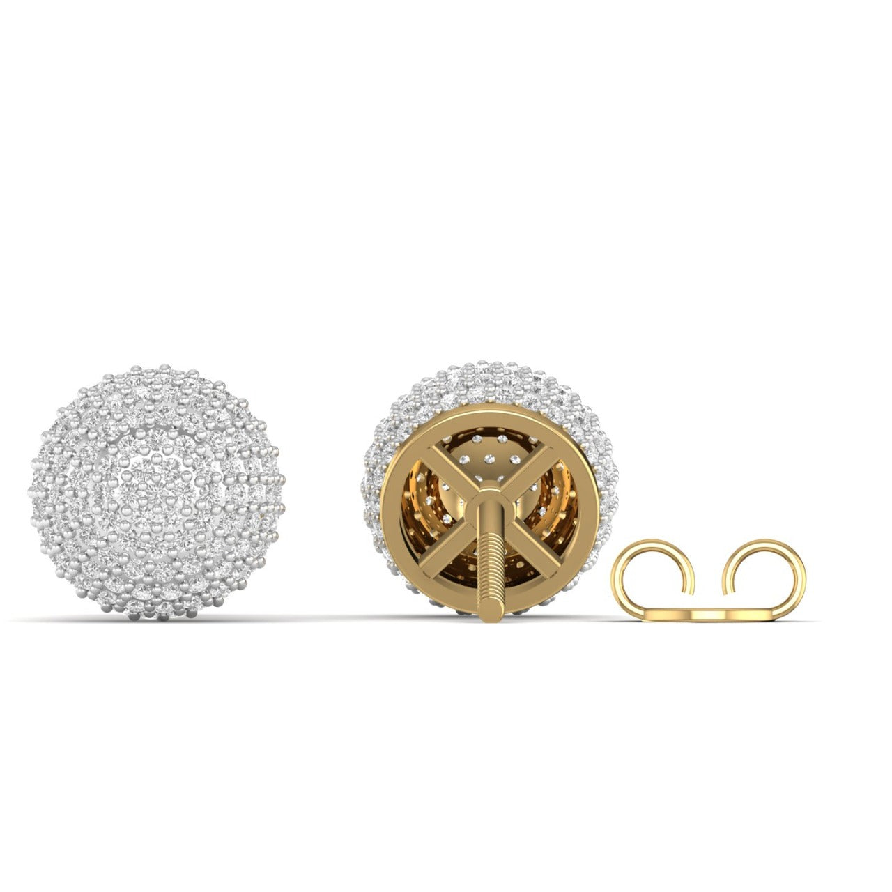 Pair of gold and silver earrings on a white background