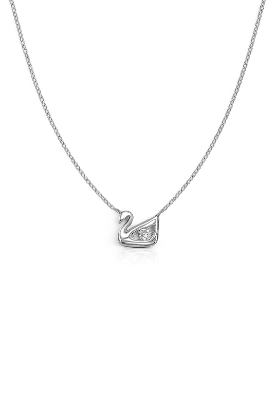 Silver swan pendant necklace on a white background