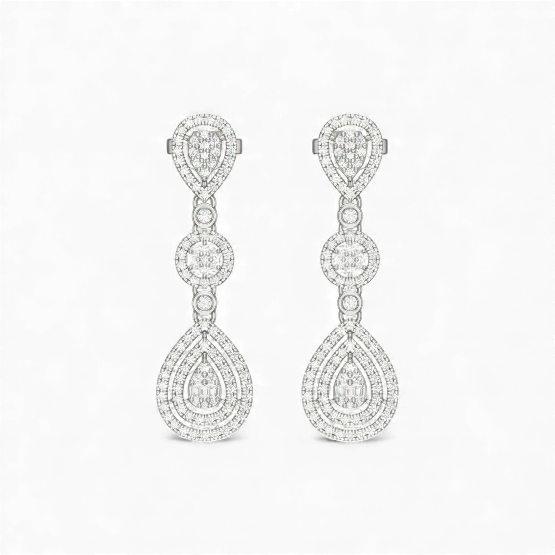 Pair of diamond earrings on a white background