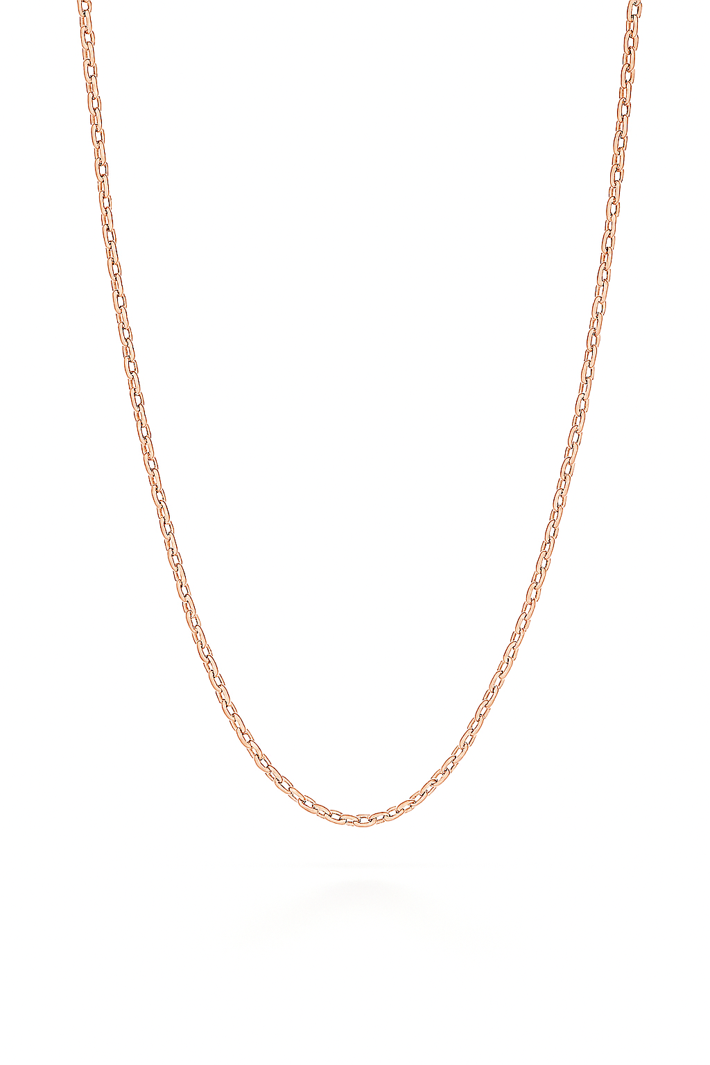 Rose gold chain necklace on a white background