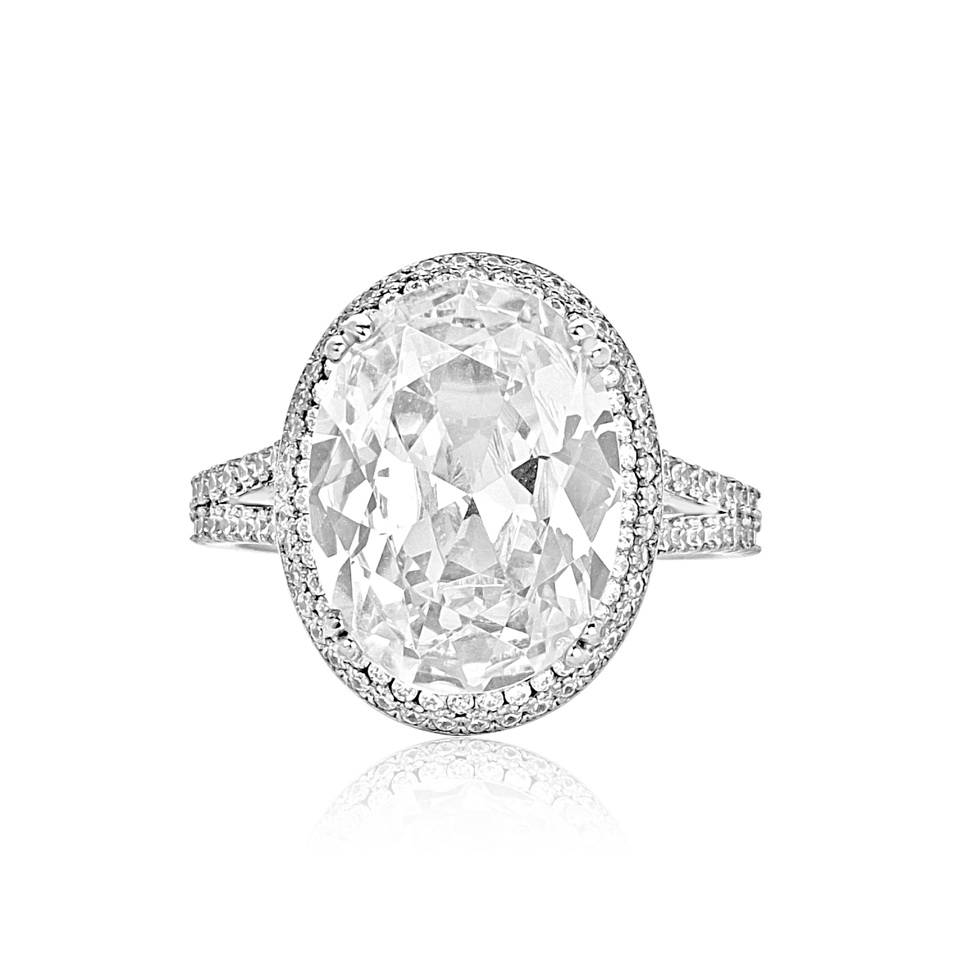 Lesley Oval Cut CZ Engagement Ring with oval cubic zirconia in 925 sterling silver band