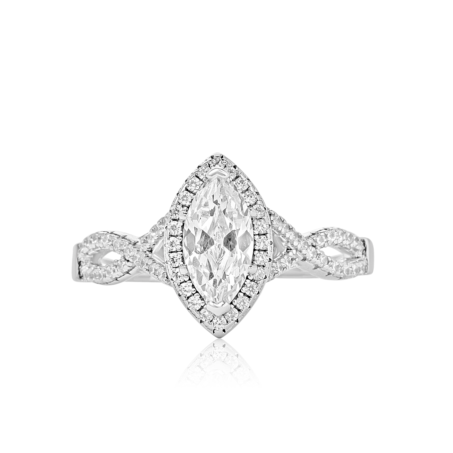 Sade Marquise Cut CZ Engagement Ring in 925 sterling silver with marquise-cut cubic zirconia and intricate band design