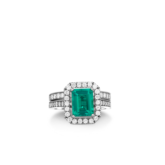 Ruby Love Radiant Cut Natural Diamond Side Stones Bride Set in Platinum