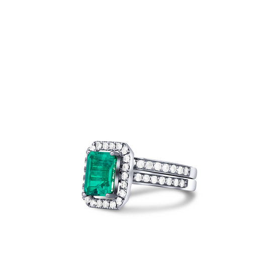 Ruby Love Radiant Cut Natural Diamond Side Stones Bride Set in Platinum