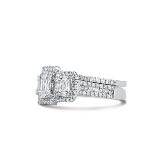 Royal Trinity Baguette Natural Diamond Bride Set in 18K Gold