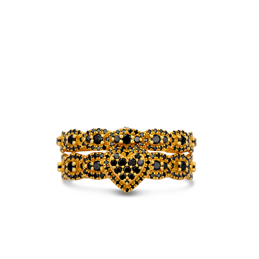 Ruby Heart Cut Black Diamond Cluster Bride Set in 18K Gold