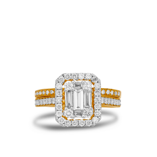 Royal Baguette Cut Natural Diamond Bride Set in 18K Gold