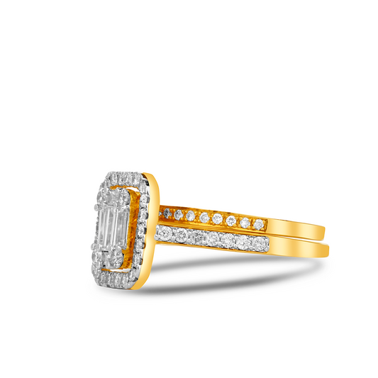 Royal Baguette Cut Natural Diamond Bride Set in 18K Gold