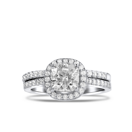 Classic Cushion Cut Moissanite Bride set in 925 Sterling Silver