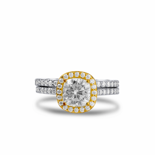 Classic Cushion Cut Two Tone Moissanite Bride Set in 925 Sterling Silver