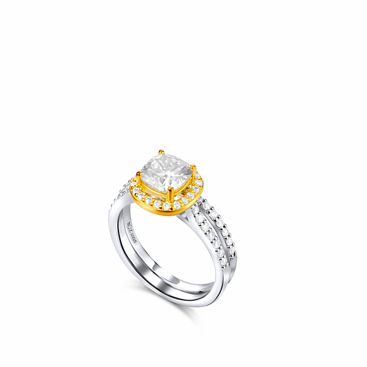 Classic Cushion Cut Two Tone Moissanite Bride Set in 925 Sterling Silver