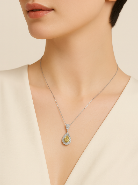 Necklace with a pendant worn by a model on a neutral background