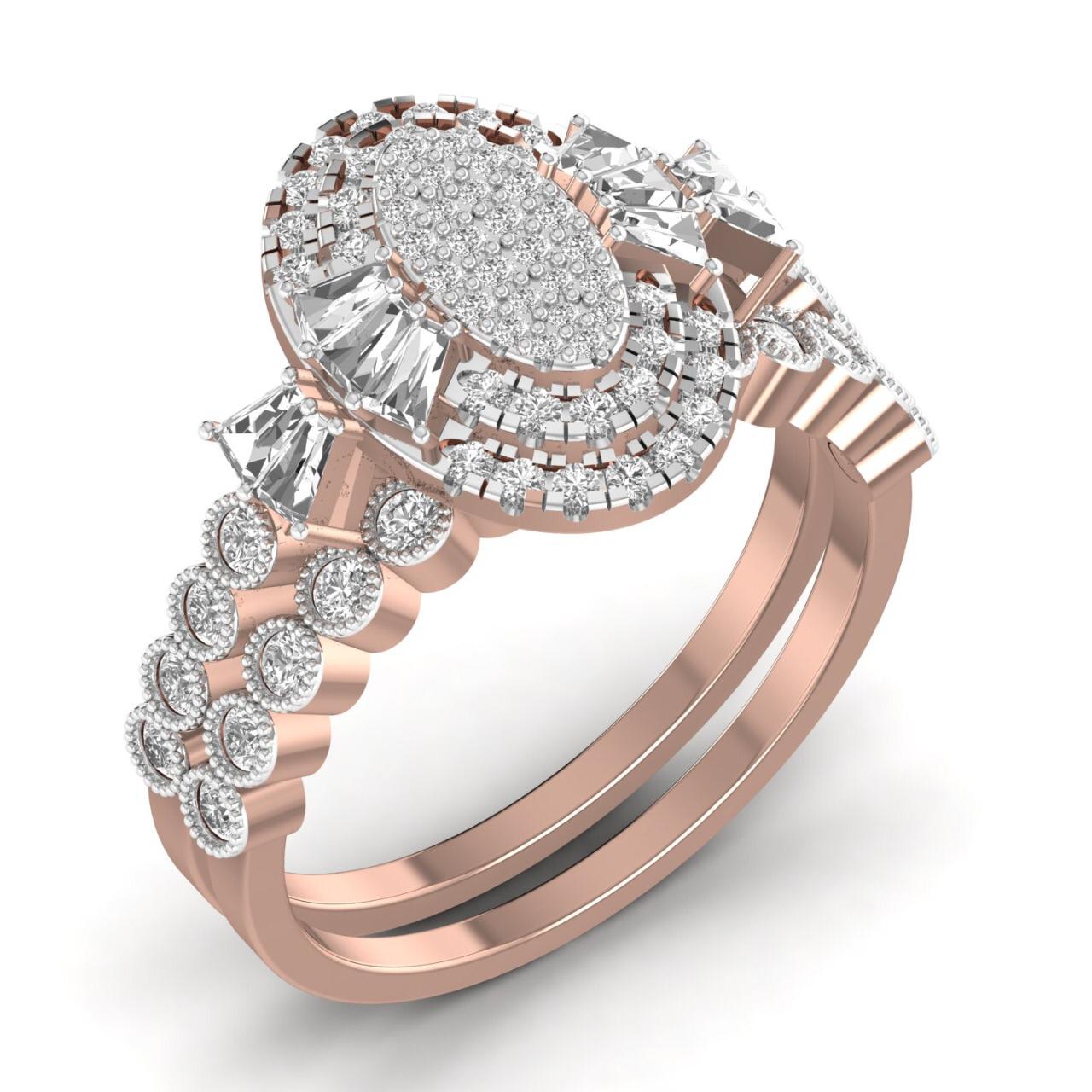 Lucy Oval Cut Diamond Cluster Bride Set in 18K Gold