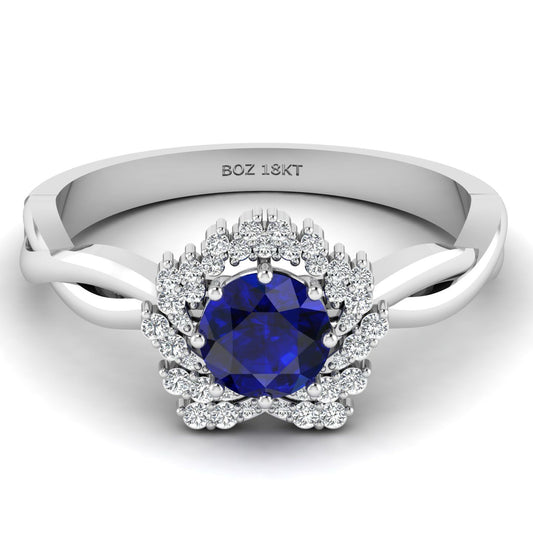 BOZ Forever Natural Diamond Gemstone Engagement Ring in 18K Gold
