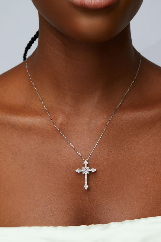 Amari Moissanite Cross Necklace in 925 Sterling Silver