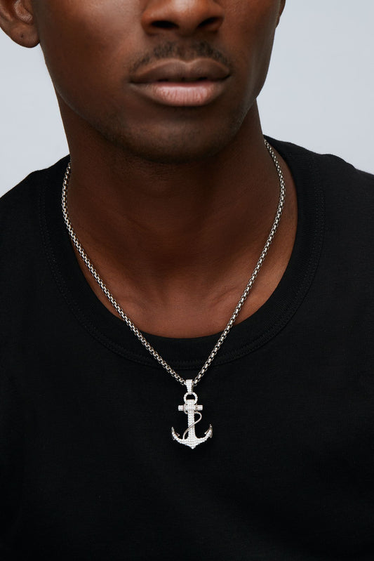 Anchor CZ Necklace in 925 Sterling Silver