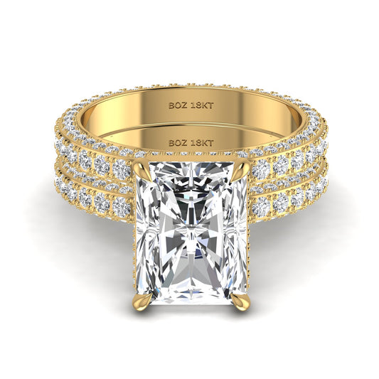 Amina Radiant Cut Moissanite Bride Set in 18K Gold