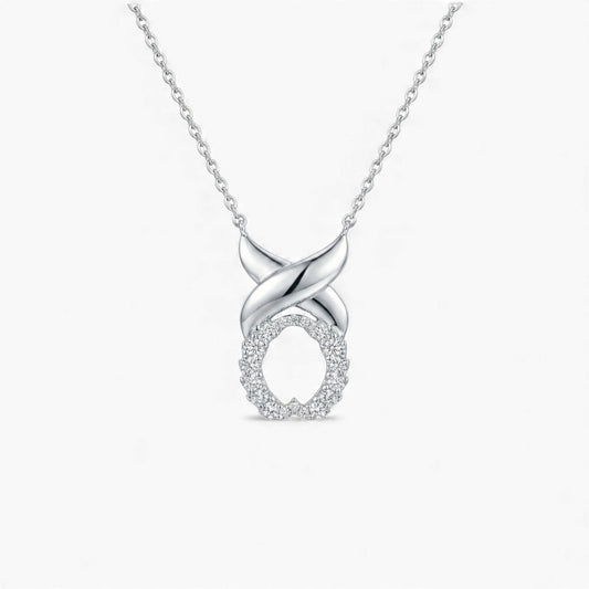 Silver necklace with an infinity pendant on a white background