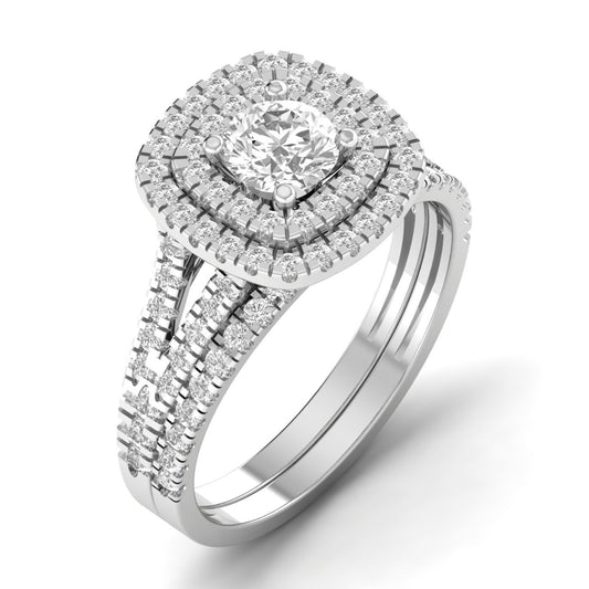 Audre Round Cut Natural Diamonds Cluster Bride Set in 18K Gold