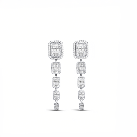 Pair of diamond earrings on a white background