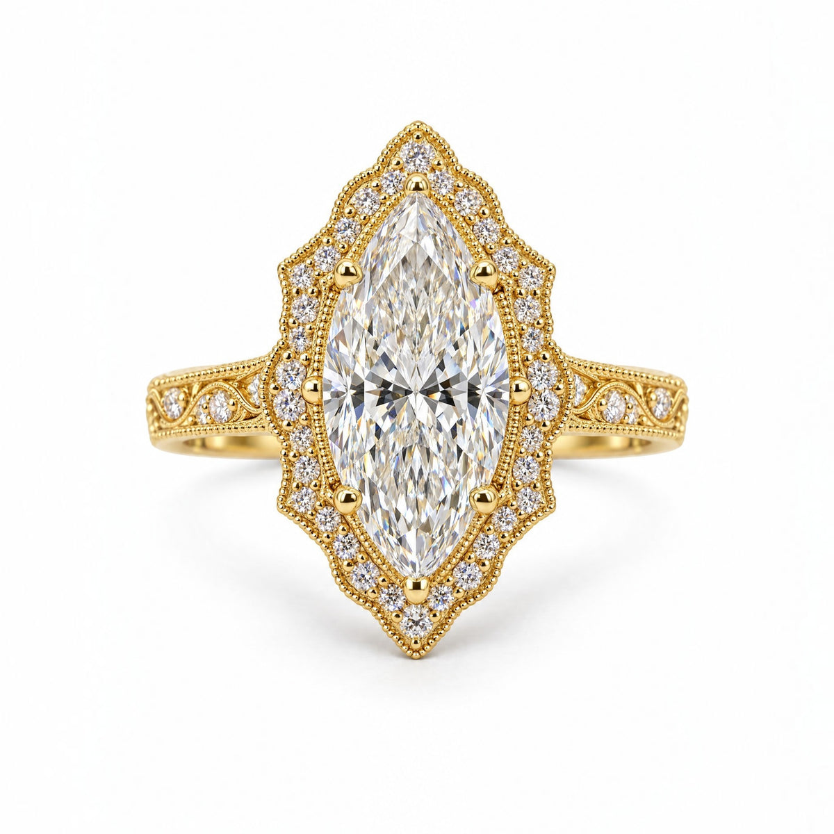 Vintage Marquise Cut Diamond Engagement Ring in 18K Gold