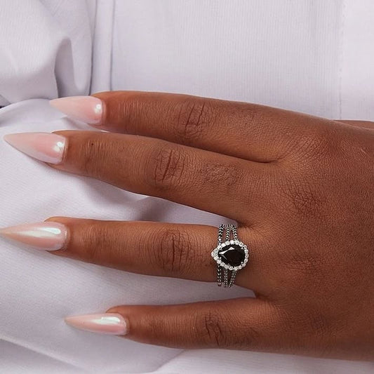 Black Pear Cut Moissanite Bride Set in 925 Sterling Silver