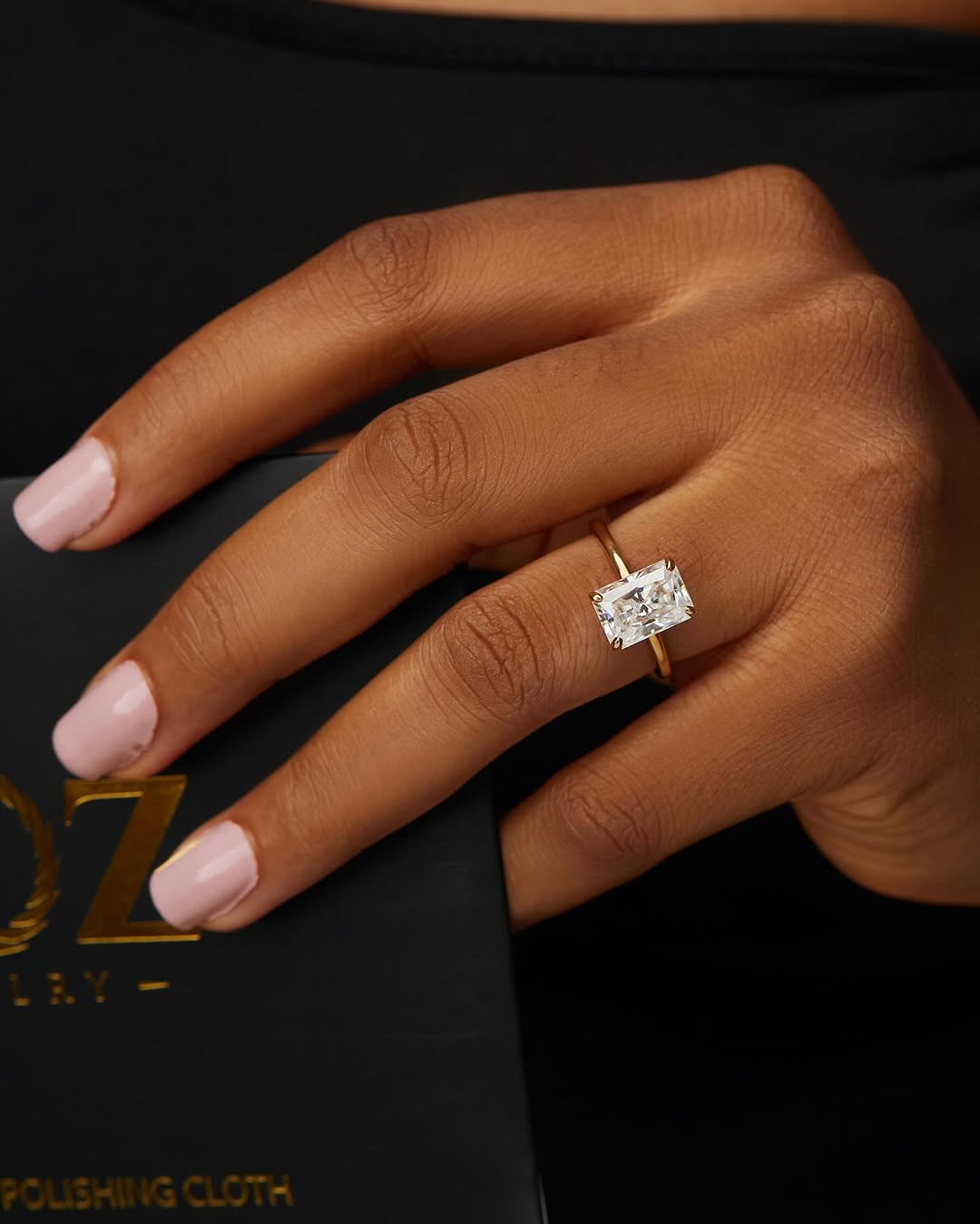 Moissanite Center Stone - Natural Diamond Sides Stone