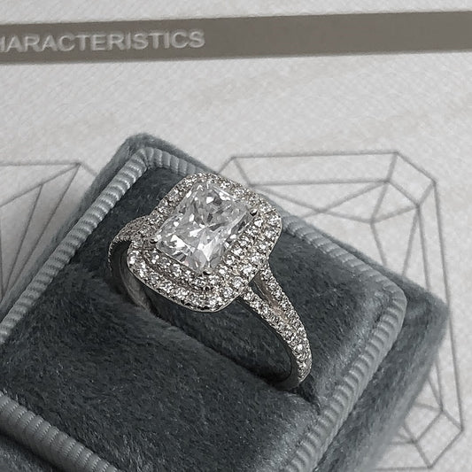 Classic Double Halo CZ Engagement ring in 925 Sterling Silver