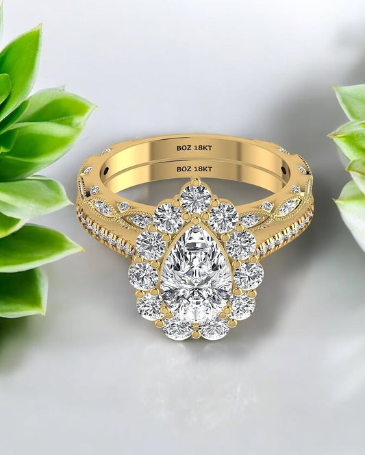 BOZ Lavie Pear Cut Moissanite Bride Set in 18K Gold
