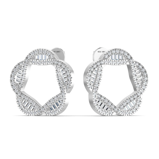 A pair of sterling silver hoop earrings with moissanite stones set within them.