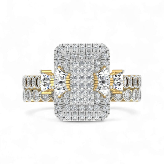 Lucy Radiant Cut Natural Diamond Cluster Bride Set in 18KT Gold